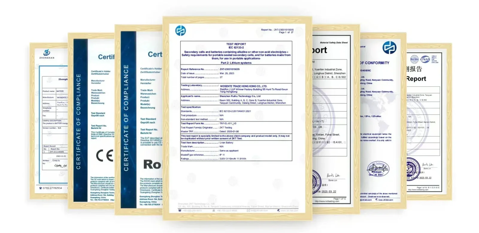 Certificações e documentos de conformidade para baterias de celular