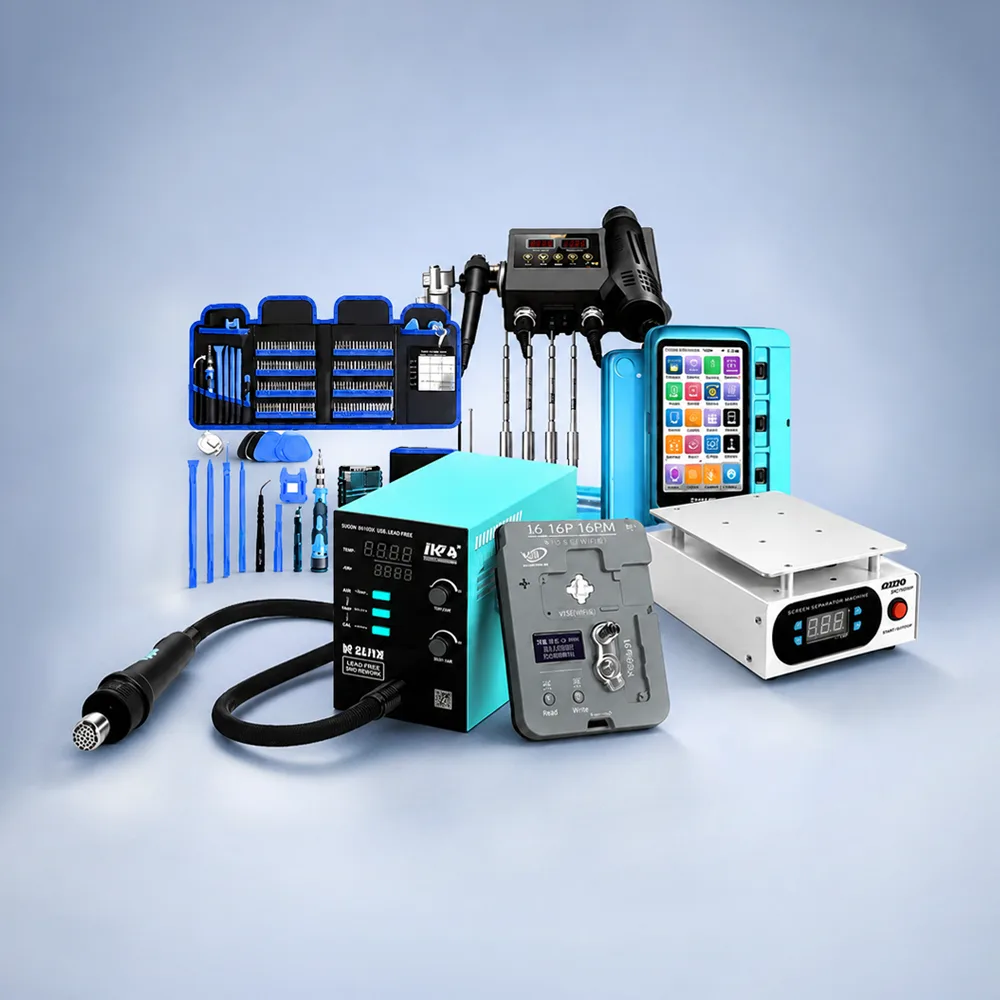 Mobile phone repair tools including hand tools, soldering equipment and testing devices