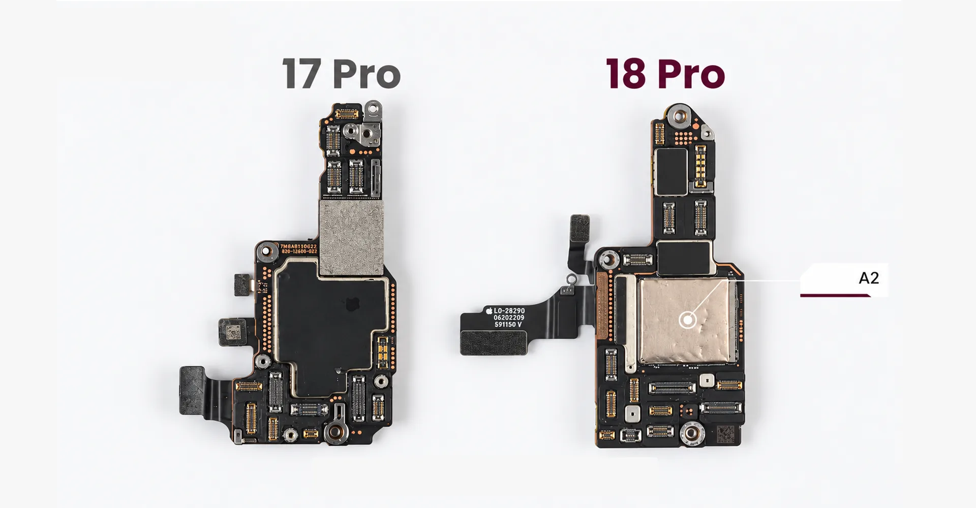Logic board comparison illustrating the reported A20 Pro position
