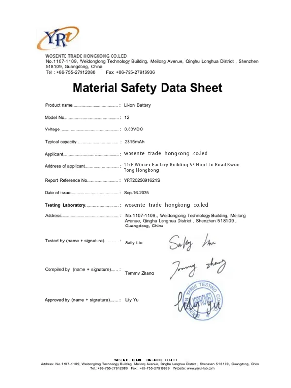 wosente msds battery safety document